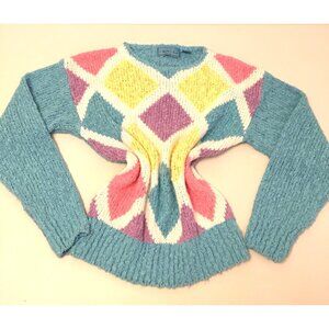 Vintage 80s Color Block Pastel Sweater Kawaii Fairy Kei Grannycore Grandma (PB3)